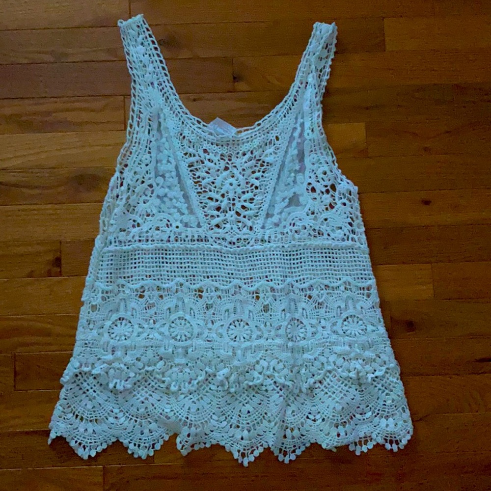 Noelle cream lace knit tank top